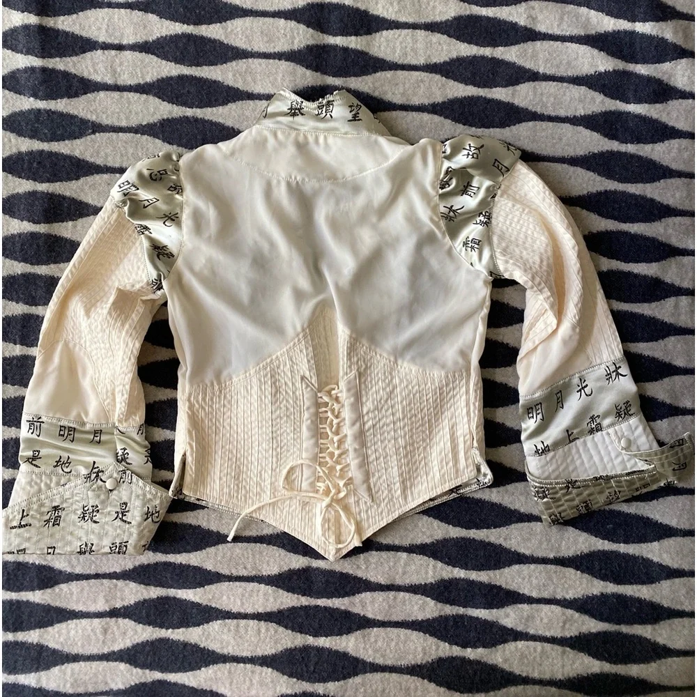 Raven Bustier style Jacket White Sateen with Black Characters size M - Picture 5 of 15